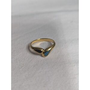 Connecting Teardrop‎ turquoise black inlay Womens gold ring size 4 unisex mens